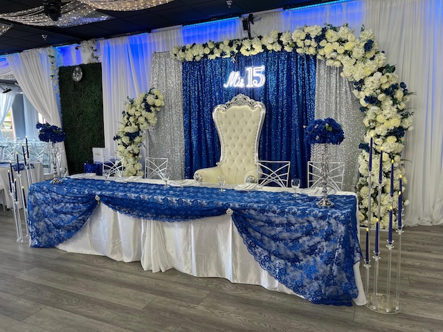 Main table for quinceañera at OCSalsa Events Venue and Banquet hall in Fountain Valley, CA
