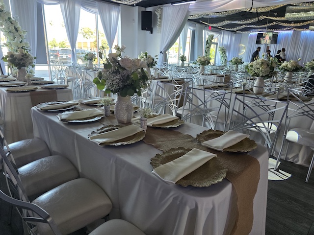 Tables setup at OCSalsa Events Venue and Banquet hall in Fountain Valley, CA