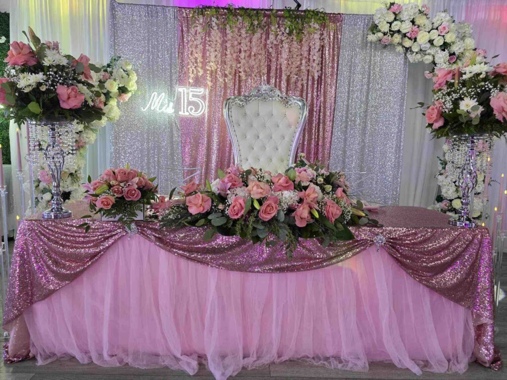 Quinceañera throne at OC Salsa Venue & Banquet Hall in Fountain Valley