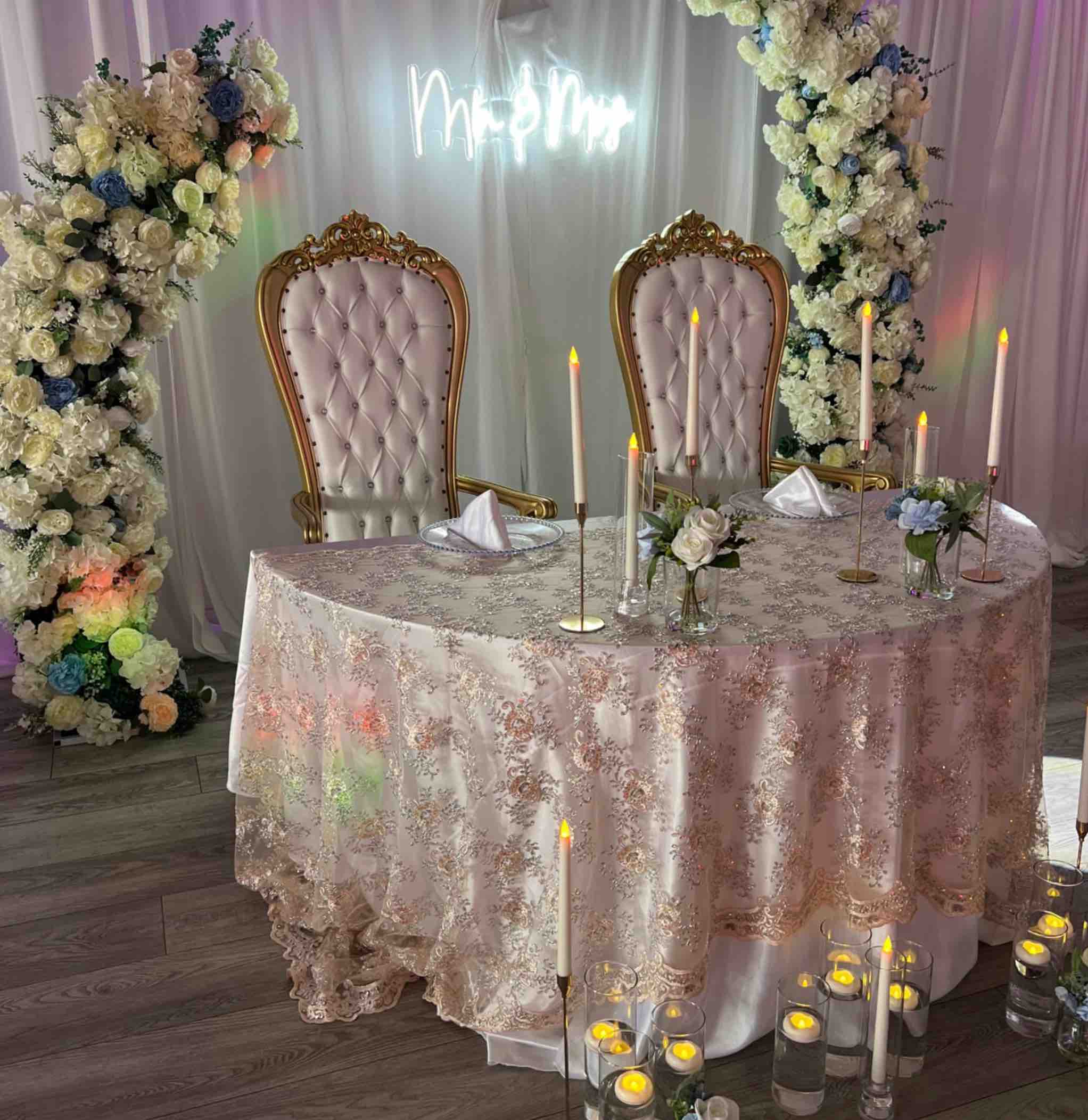 Wedding chairs arranged inside OC Salsa Venue