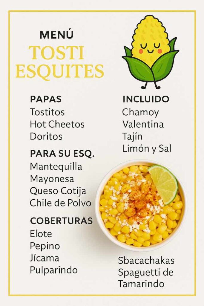 Esquites bar menu at OC Salsa Venue ad Banquet Hall in Fountain Valley