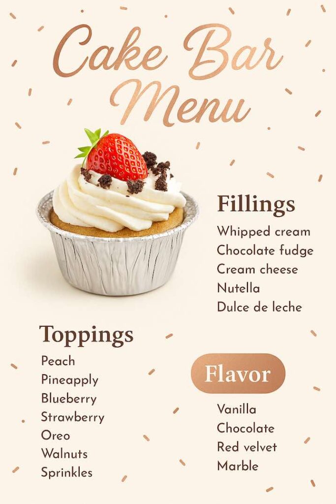Mini cake bar menu at OC Salsa Venue ad Banquet Hall in Fountain Valley