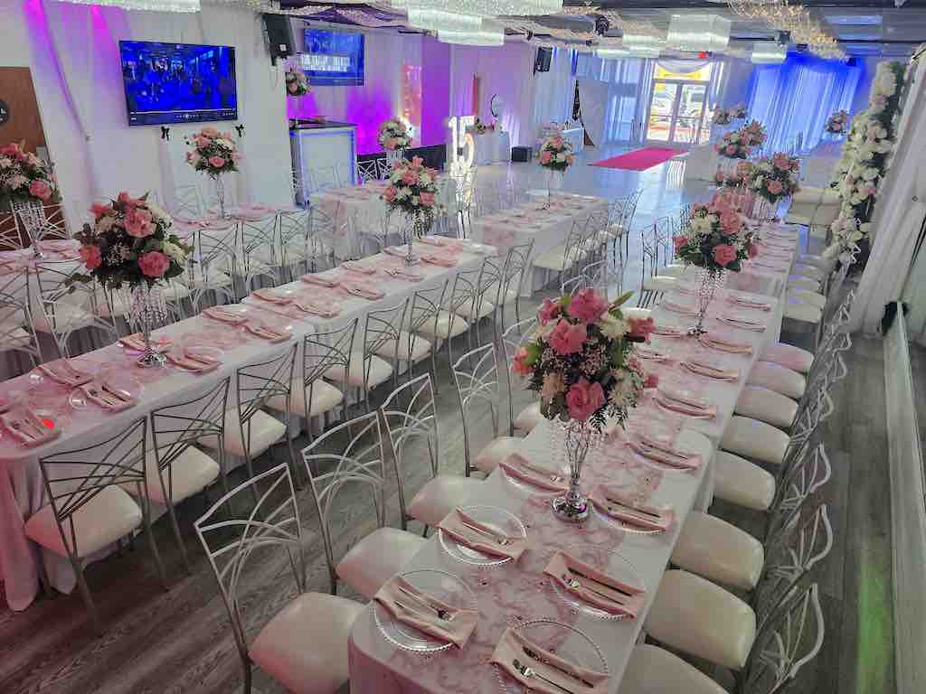 Elegant table arrangement inside the venue