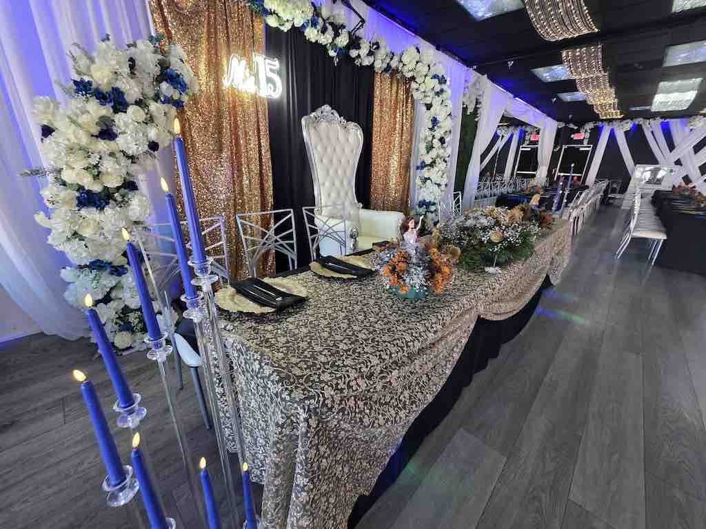 Main table black and gold at OC Salsa Venue in Fountain Valley