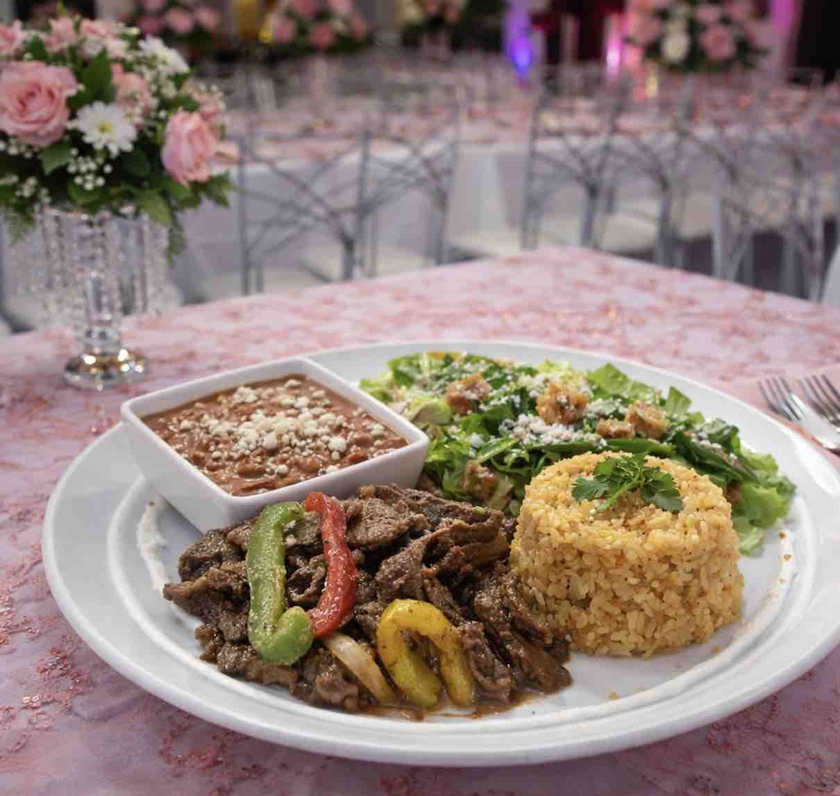 Beef Fajitas, with Rice 7 Beans and Ceasar Salad at OC Salsa Venue