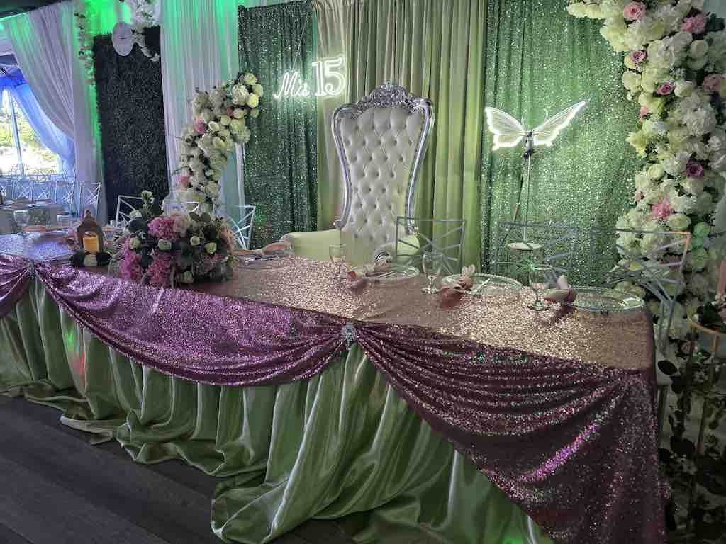 Main table green theme Main table pink theme at OC Salsa Venue in Fountain Valley
