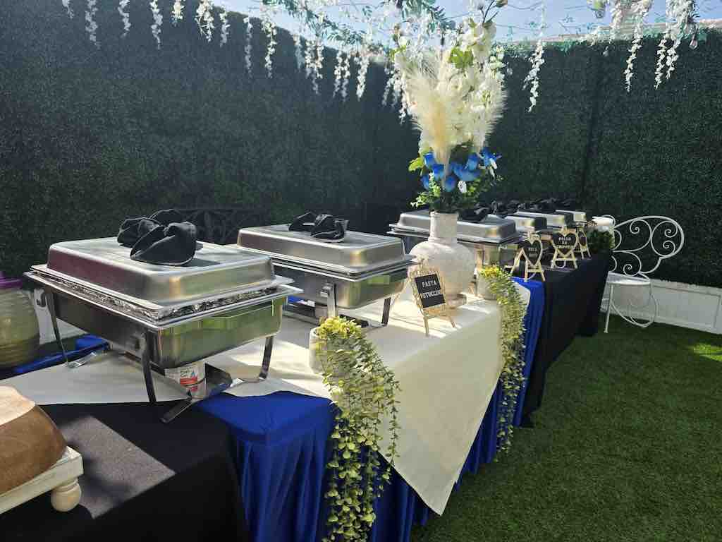 Buffet presentation in the garden at OC Salsa Venue