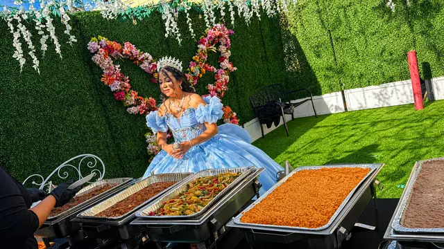 Quinceañera buffet arranged in the private garden