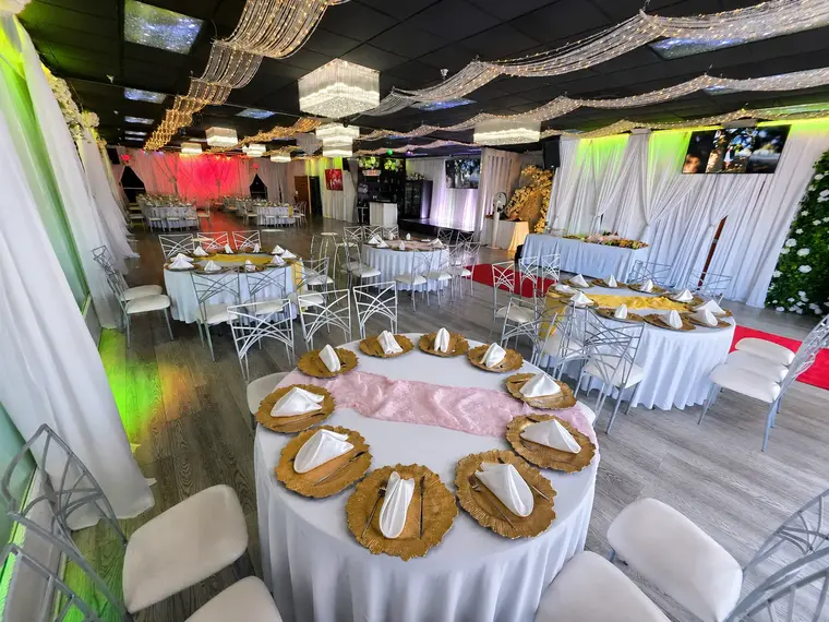 Gold and pink ballroom tables