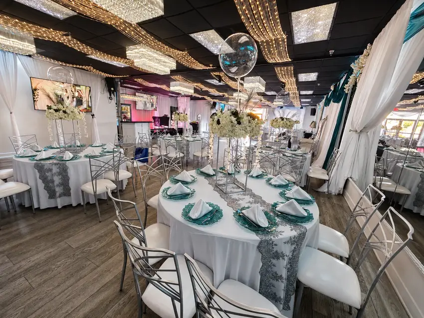Teal reception setup inside OC Salsa Venue