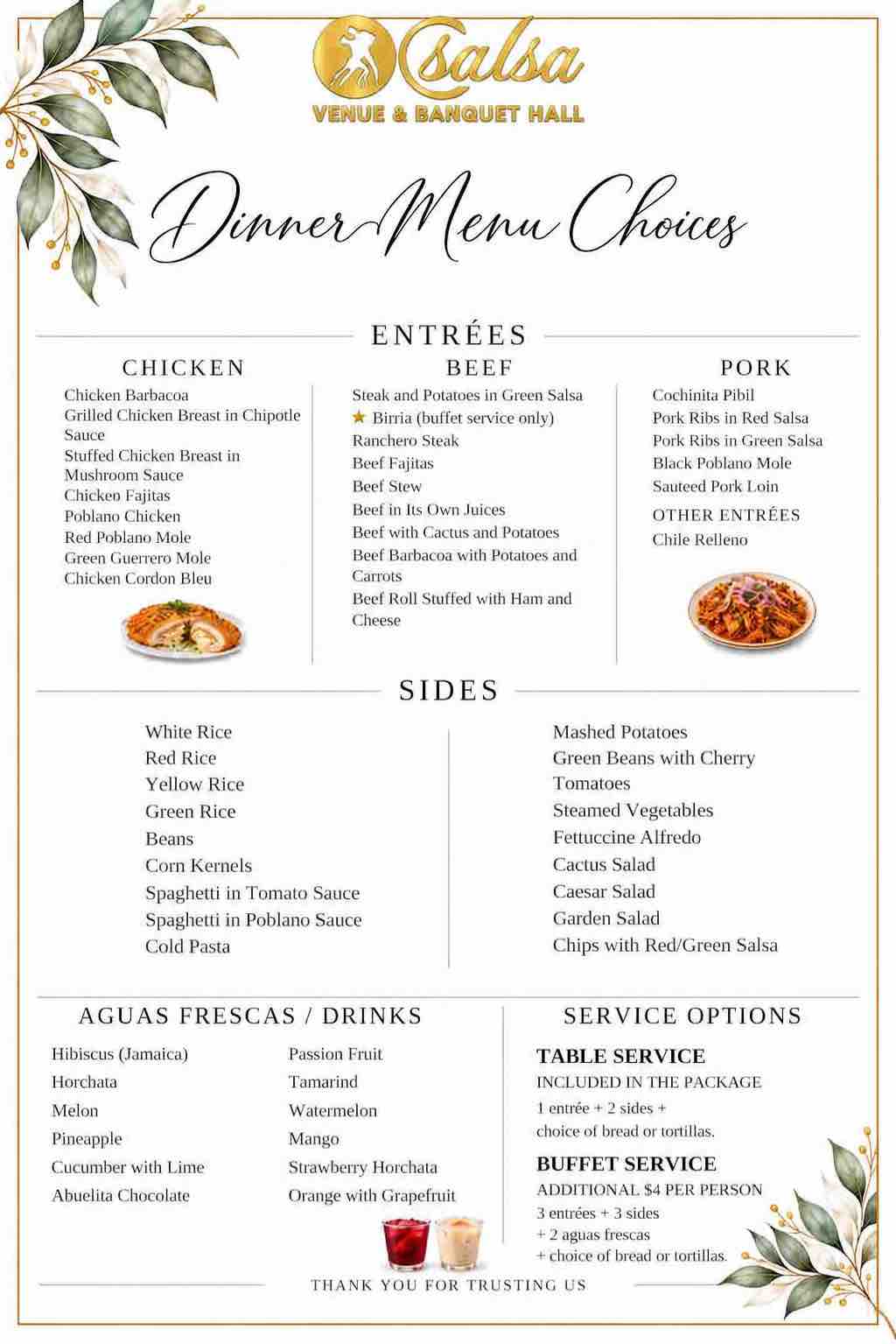 OC Salsa Venue full dinner menu